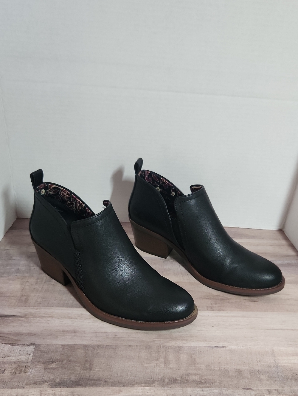 Women's Black Ankle Booties with Low Chunky Heel
